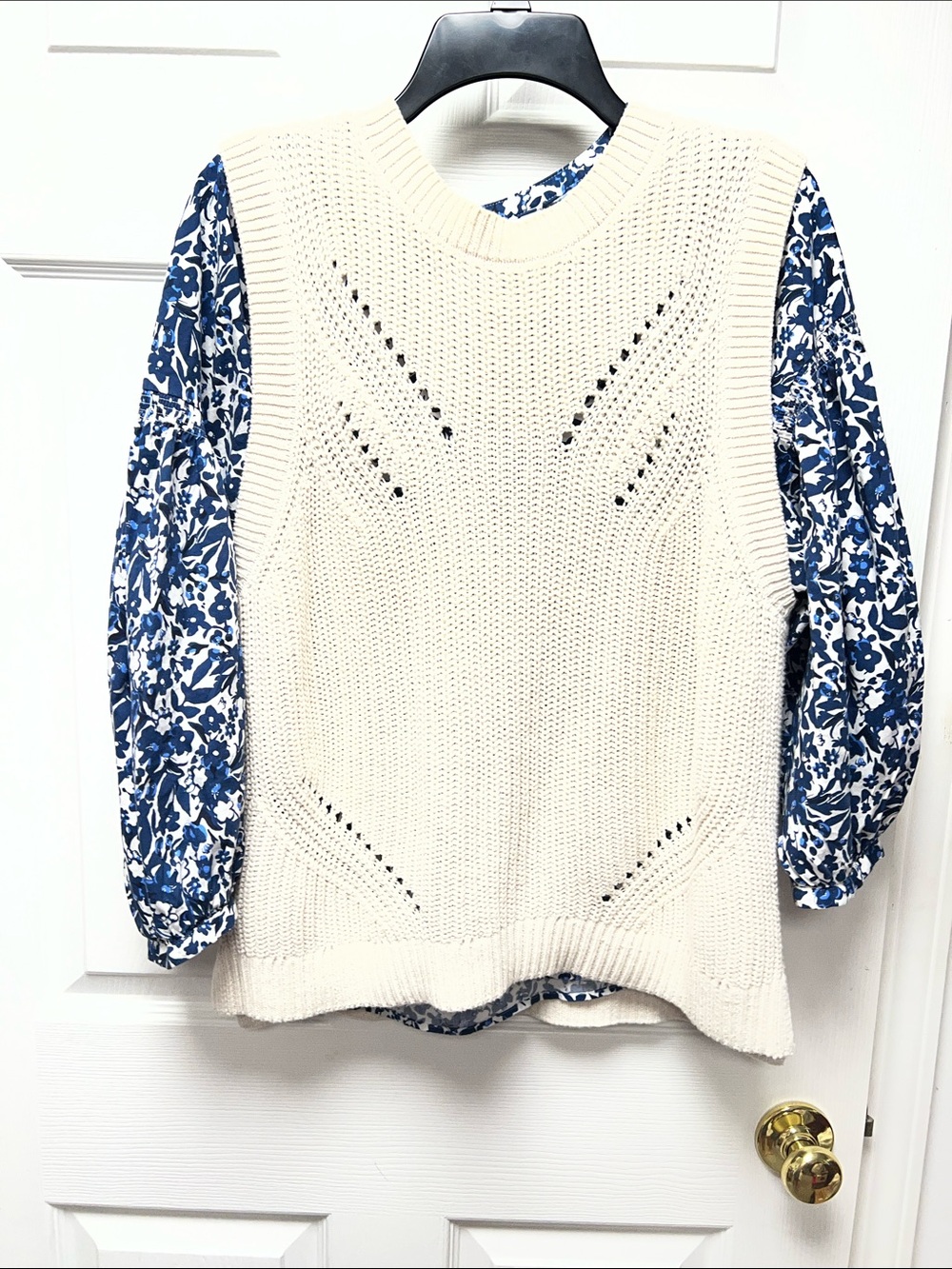 Sonoma Cream Knit Vest with Navy and White Floral popover Blouse xL - Picture 1 of 11